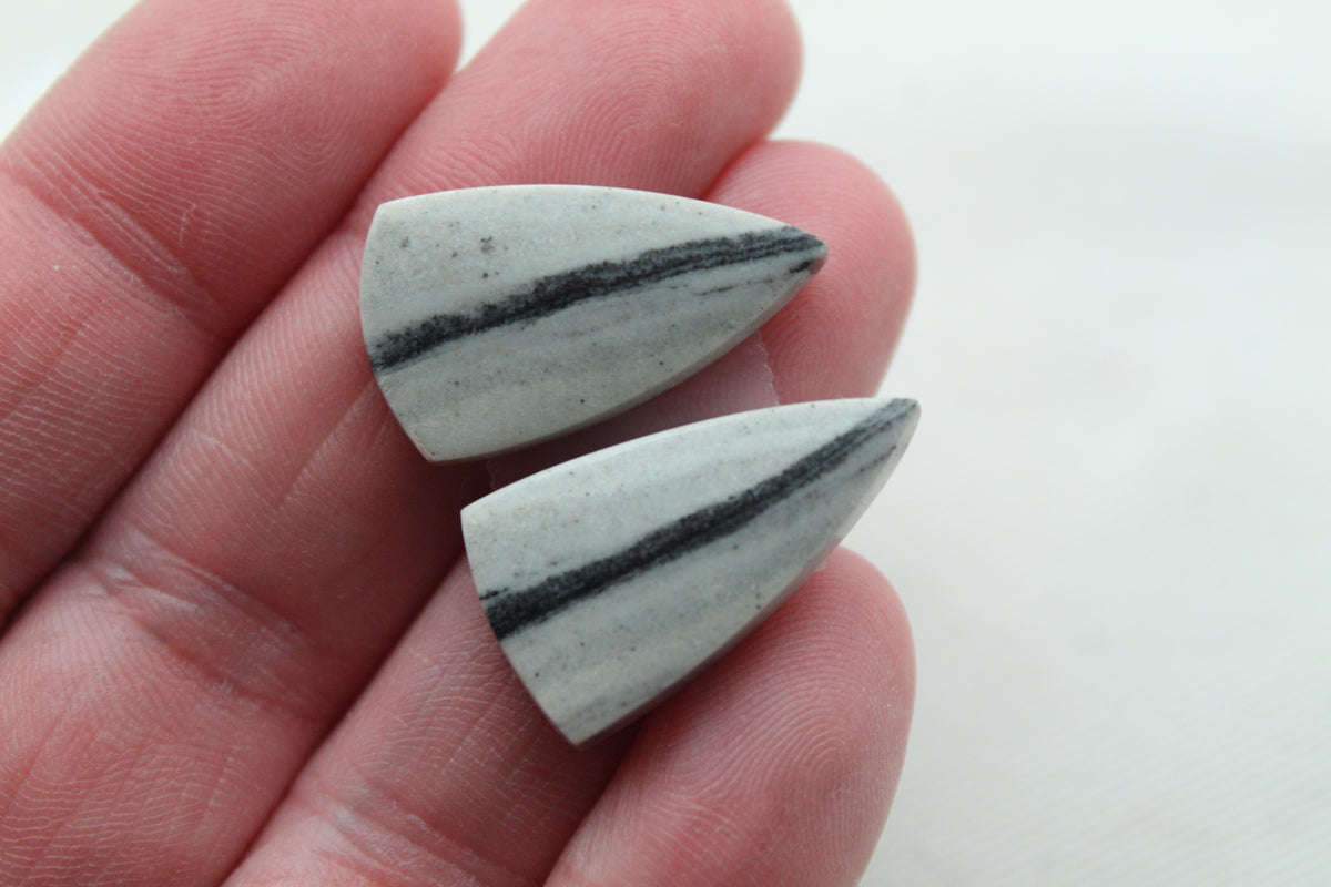 Pair of striped Jasper Cabochons triangle