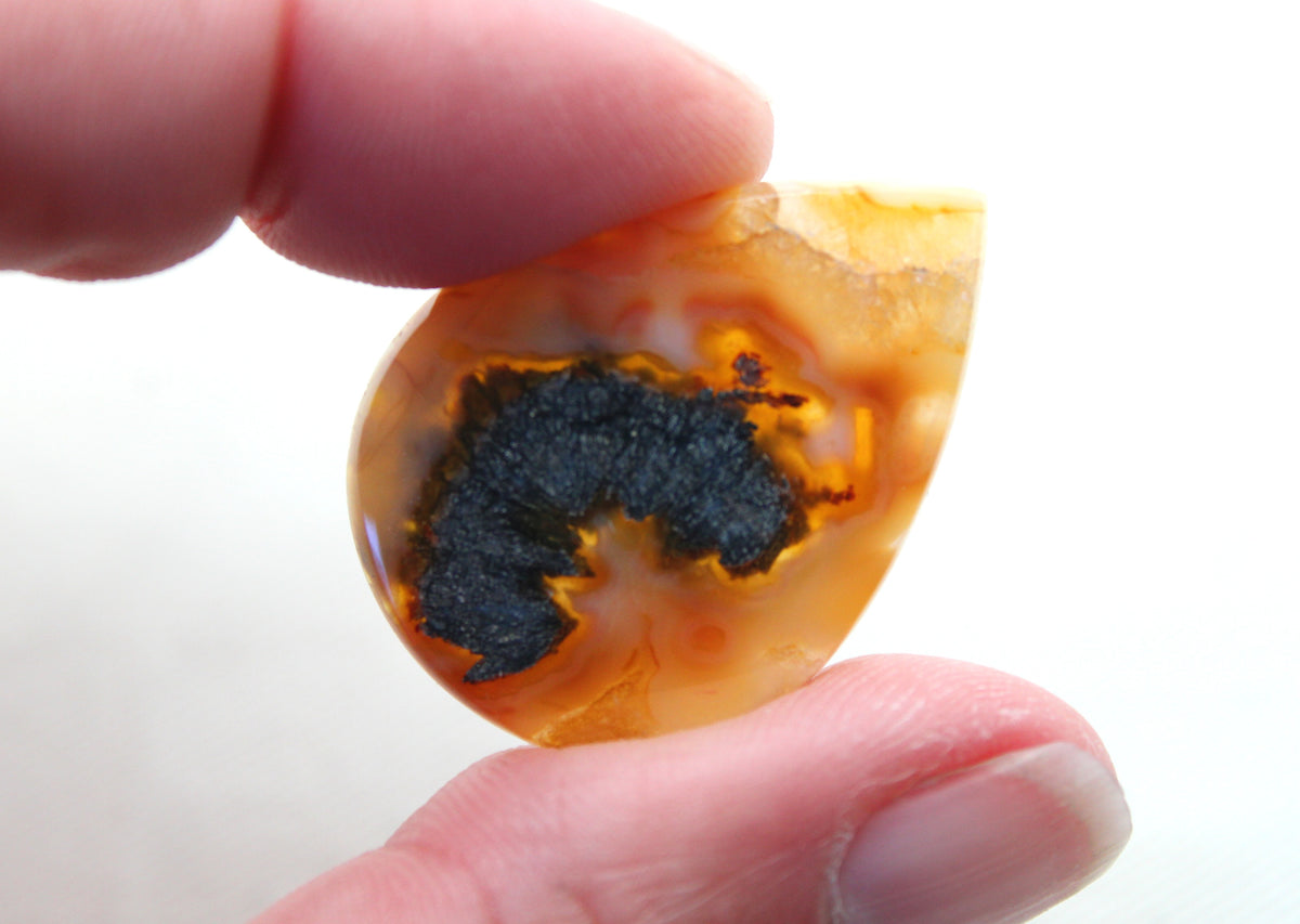 NICE Marcasite in Agate Cabochon Gemstone orange Teardrop