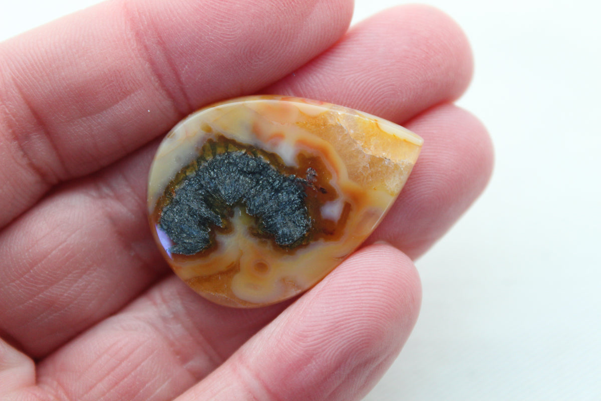 NICE Marcasite in Agate Cabochon Gemstone orange Teardrop