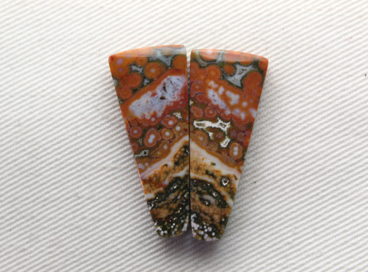 Orbicular Jasper Cabochon Pair Gemstone green orange
