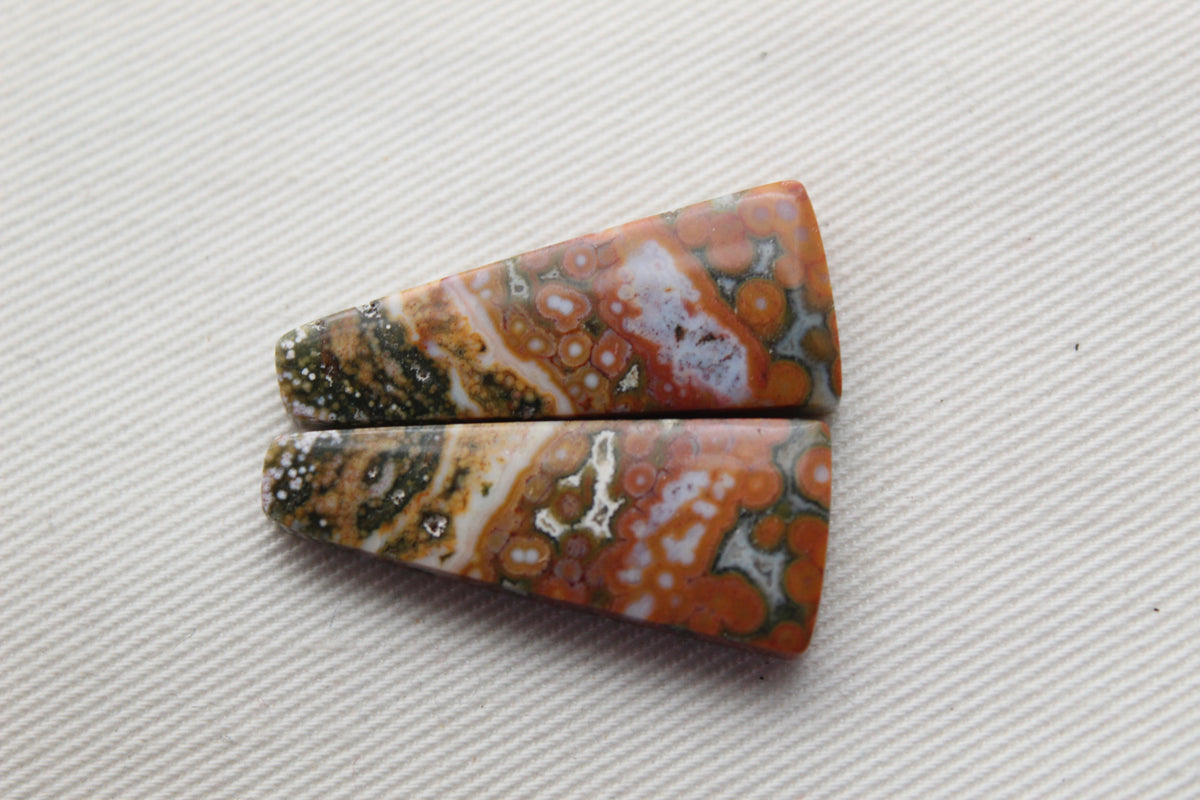 Orbicular Jasper Cabochon Pair Gemstone green orange