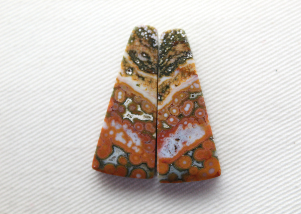 Orbicular Jasper Cabochon Pair Gemstone green orange