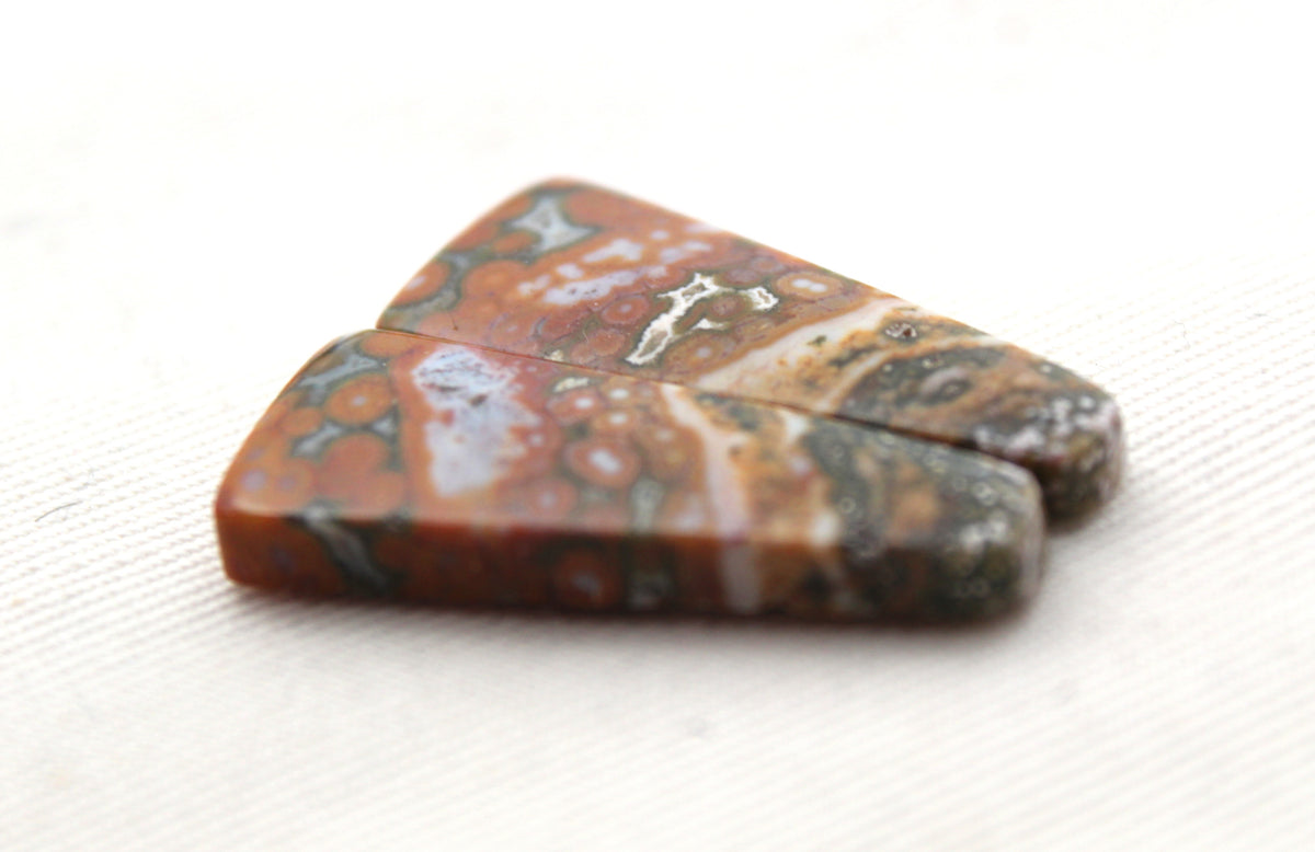 Orbicular Jasper Cabochon Pair Gemstone green orange