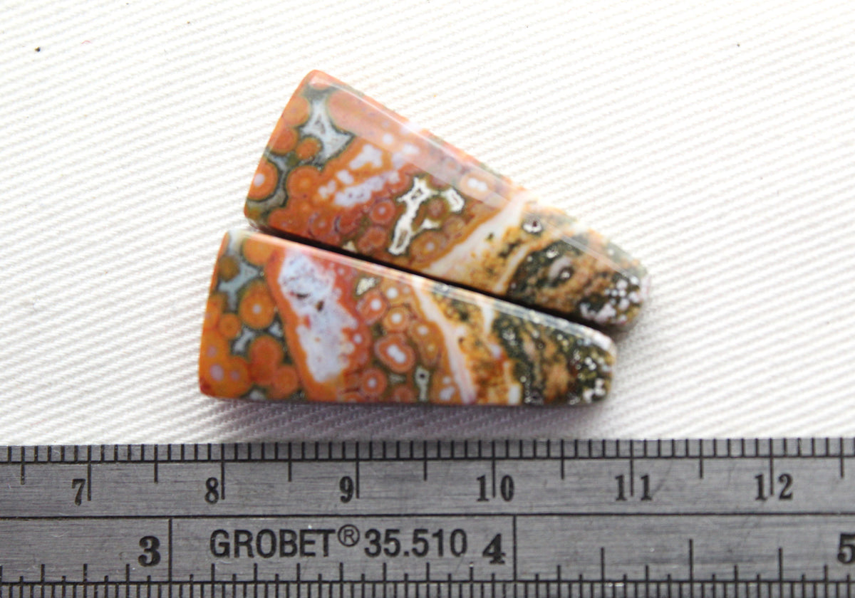 Orbicular Jasper Cabochon Pair Gemstone green orange