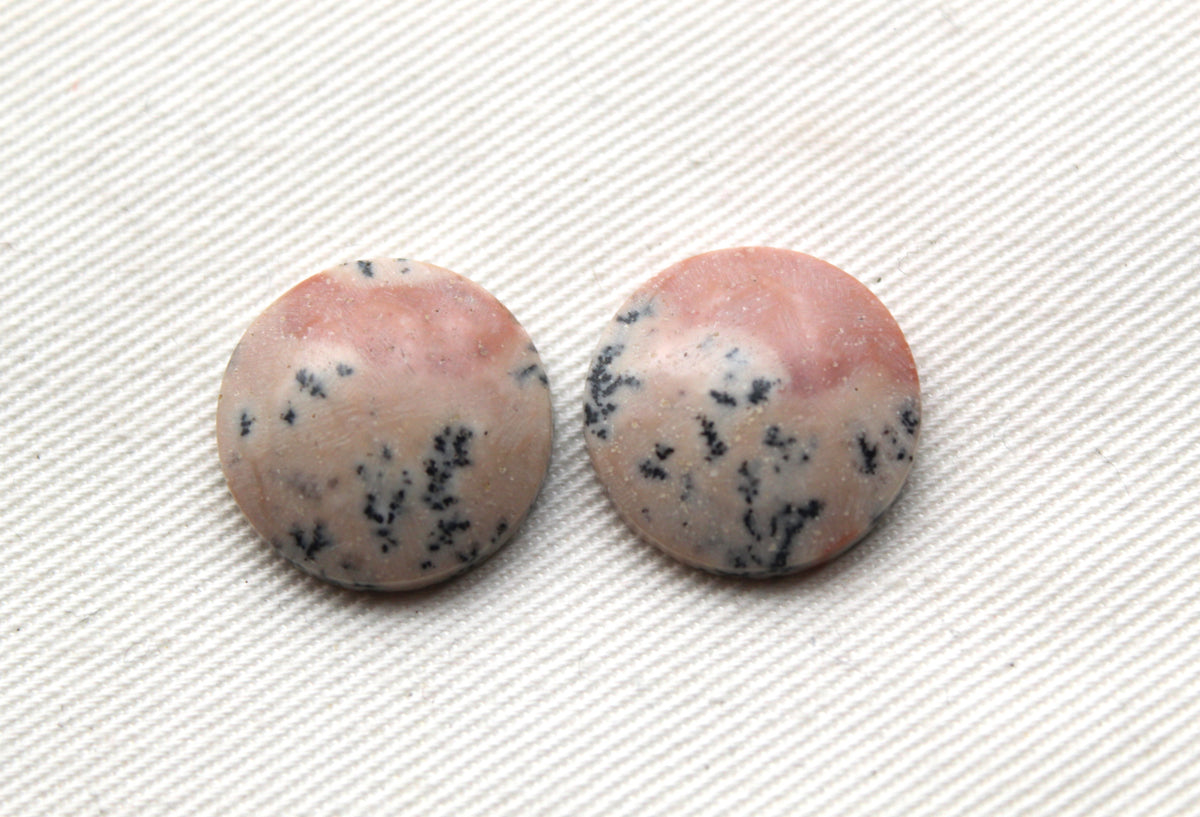 Small Dendritic Jasper Cabochon Pair Gemstone round 17MM pink