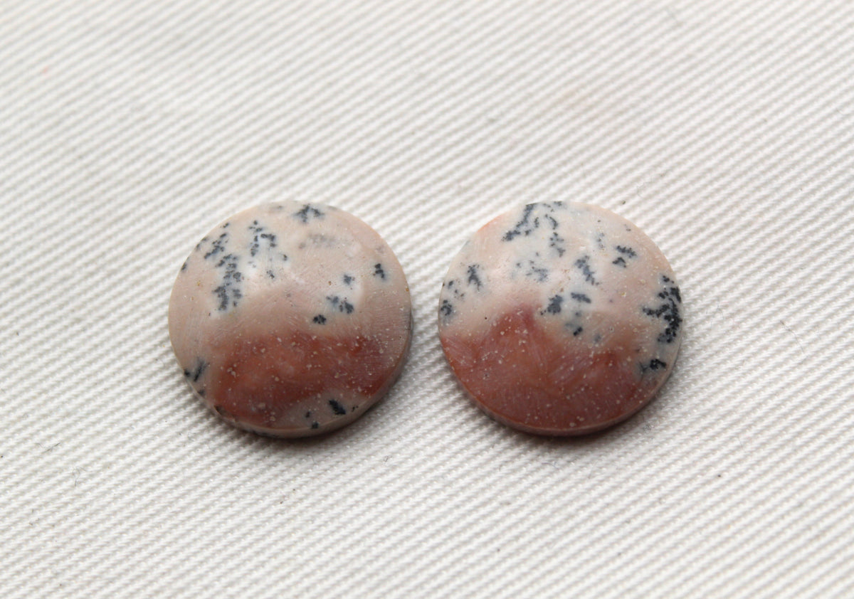 Small Dendritic Jasper Cabochon Pair Gemstone round 17MM pink