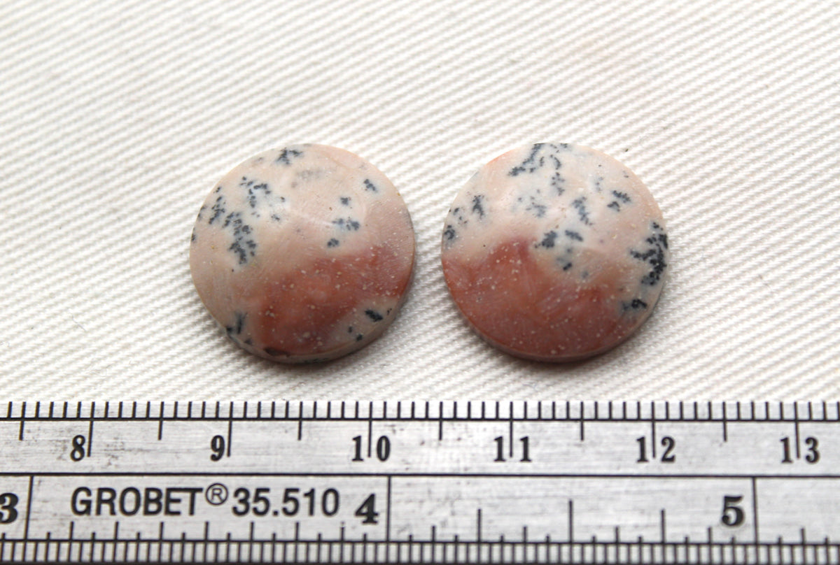 Small Dendritic Jasper Cabochon Pair Gemstone round 17MM pink