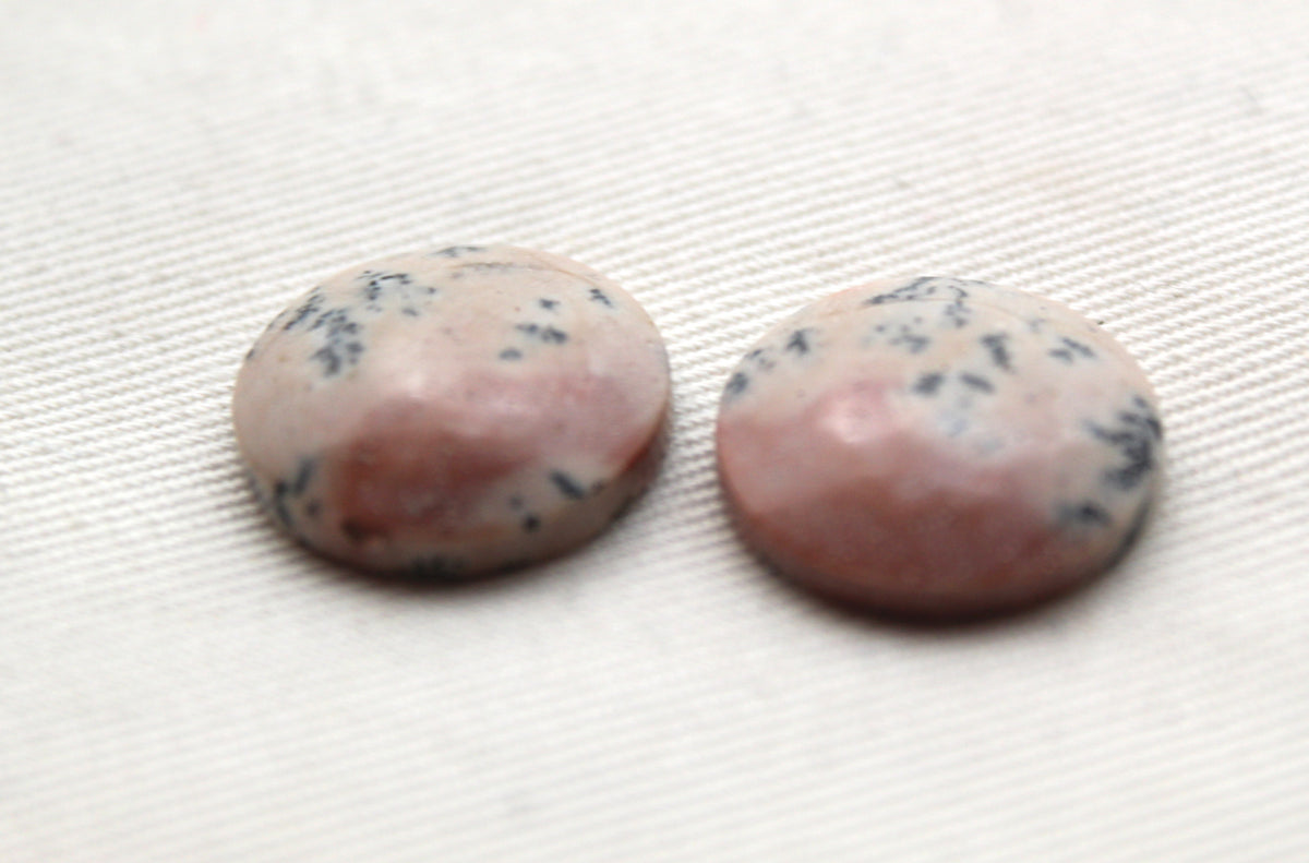 Small Dendritic Jasper Cabochon Pair Gemstone round 17MM pink