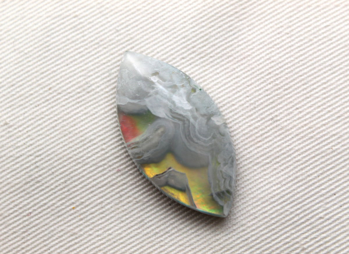 Indonesian Agate Plume DOUBLET Cabochon Gemstone marquise yellow