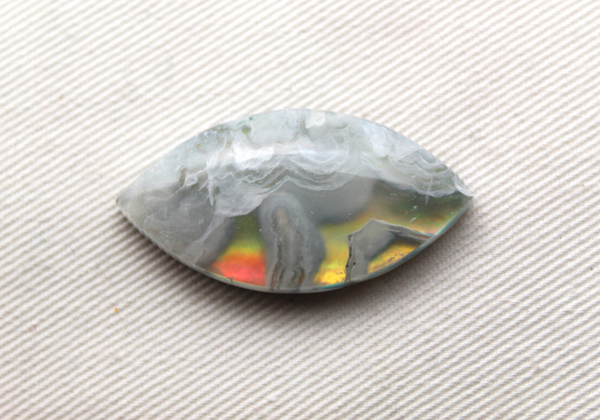 Indonesian Agate Plume DOUBLET Cabochon Gemstone marquise yellow