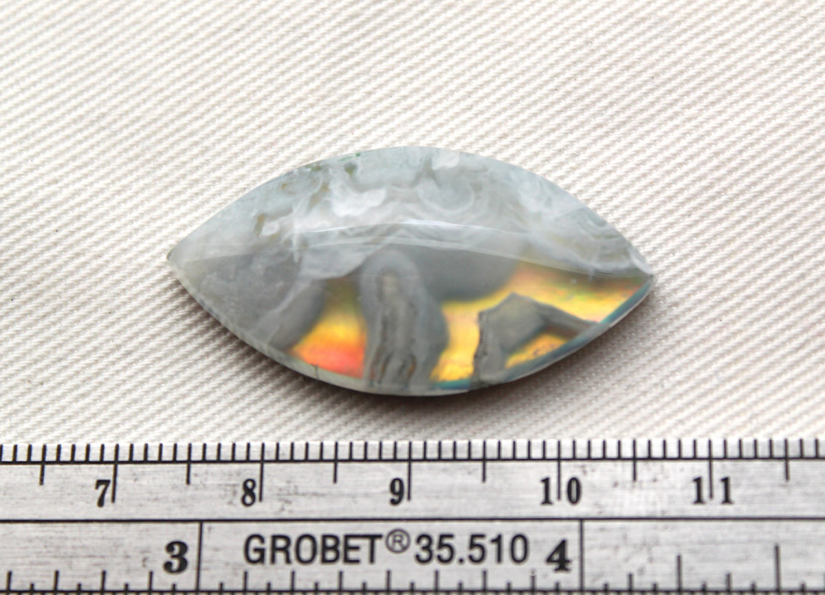 Indonesian Agate Plume DOUBLET Cabochon Gemstone marquise yellow