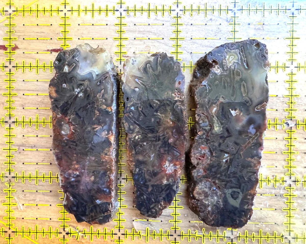 THREE Small Turkish Agate Natural Stone Slab tubes