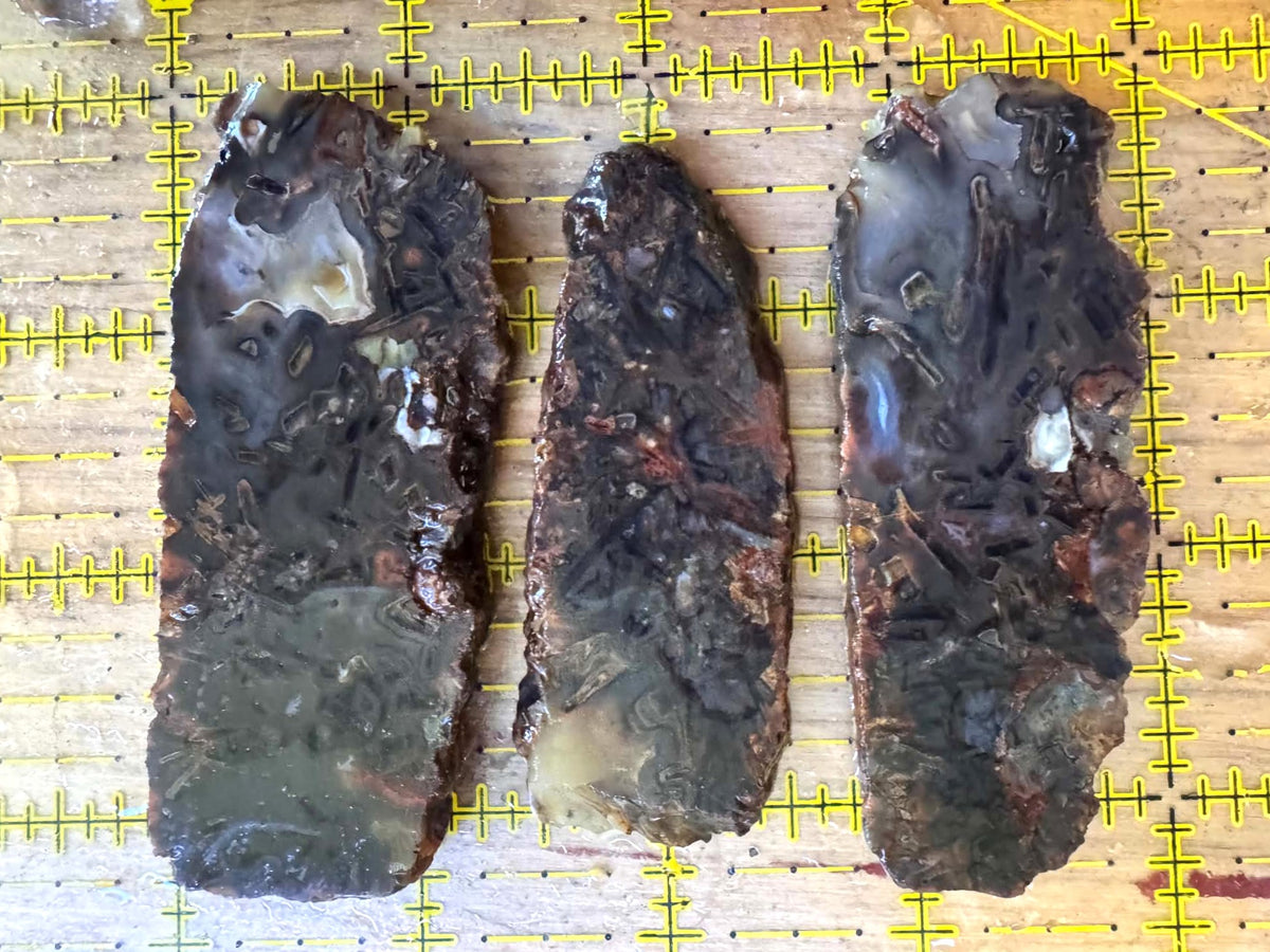 THREE Small Turkish Agate Natural Stone Slab tubes