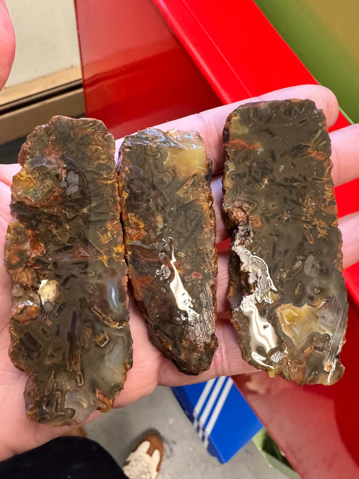 THREE Small Turkish Agate Natural Stone Slab tubes