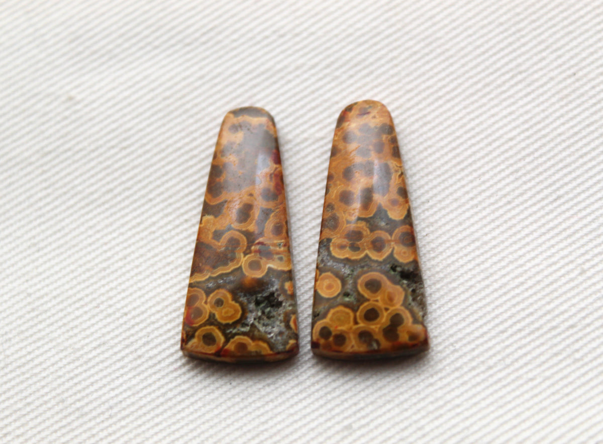 River Jasper Cabochon Pair Gemstone green orange with druzy