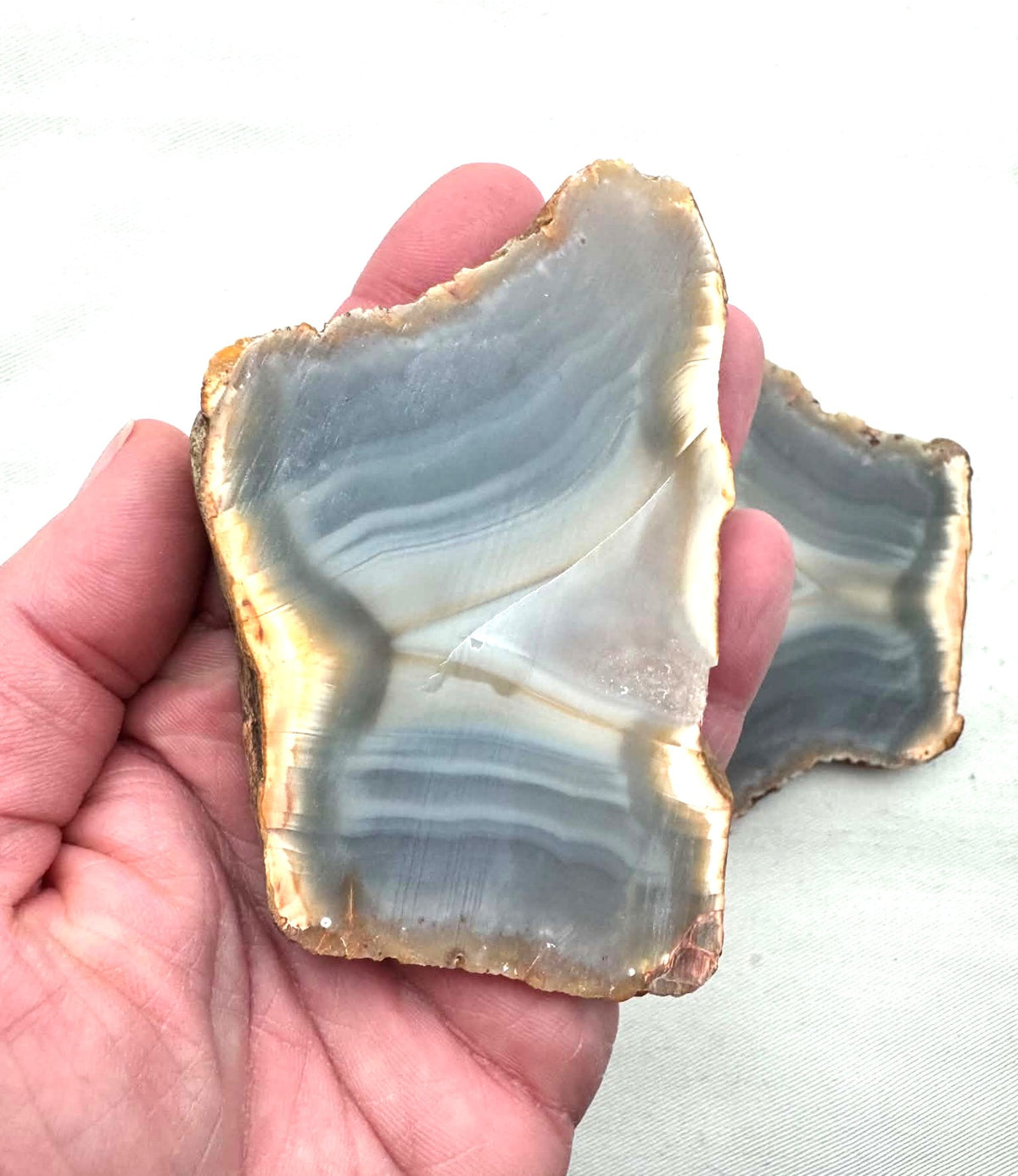 Lot of two Sumatra Agate Natural Stone Slabs blue grey