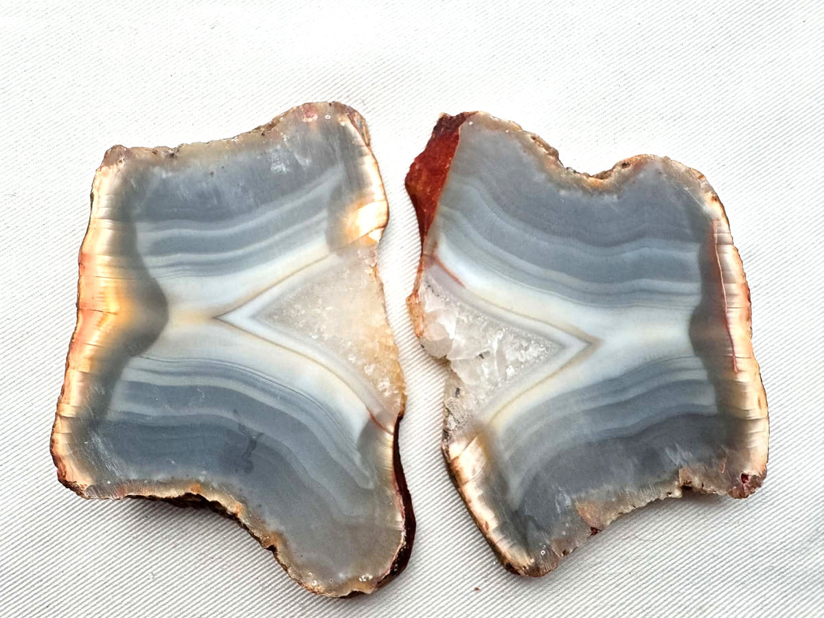 Lot of two Sumatra Agate Natural Stone Slabs blue grey