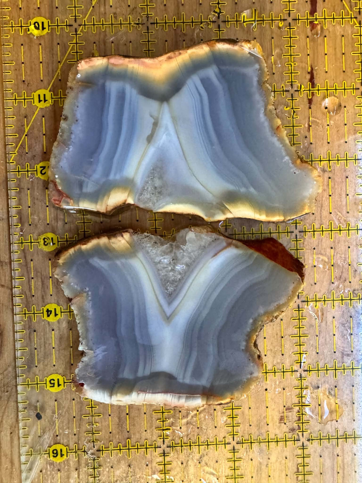 Lot of two Sumatra Agate Natural Stone Slabs blue grey