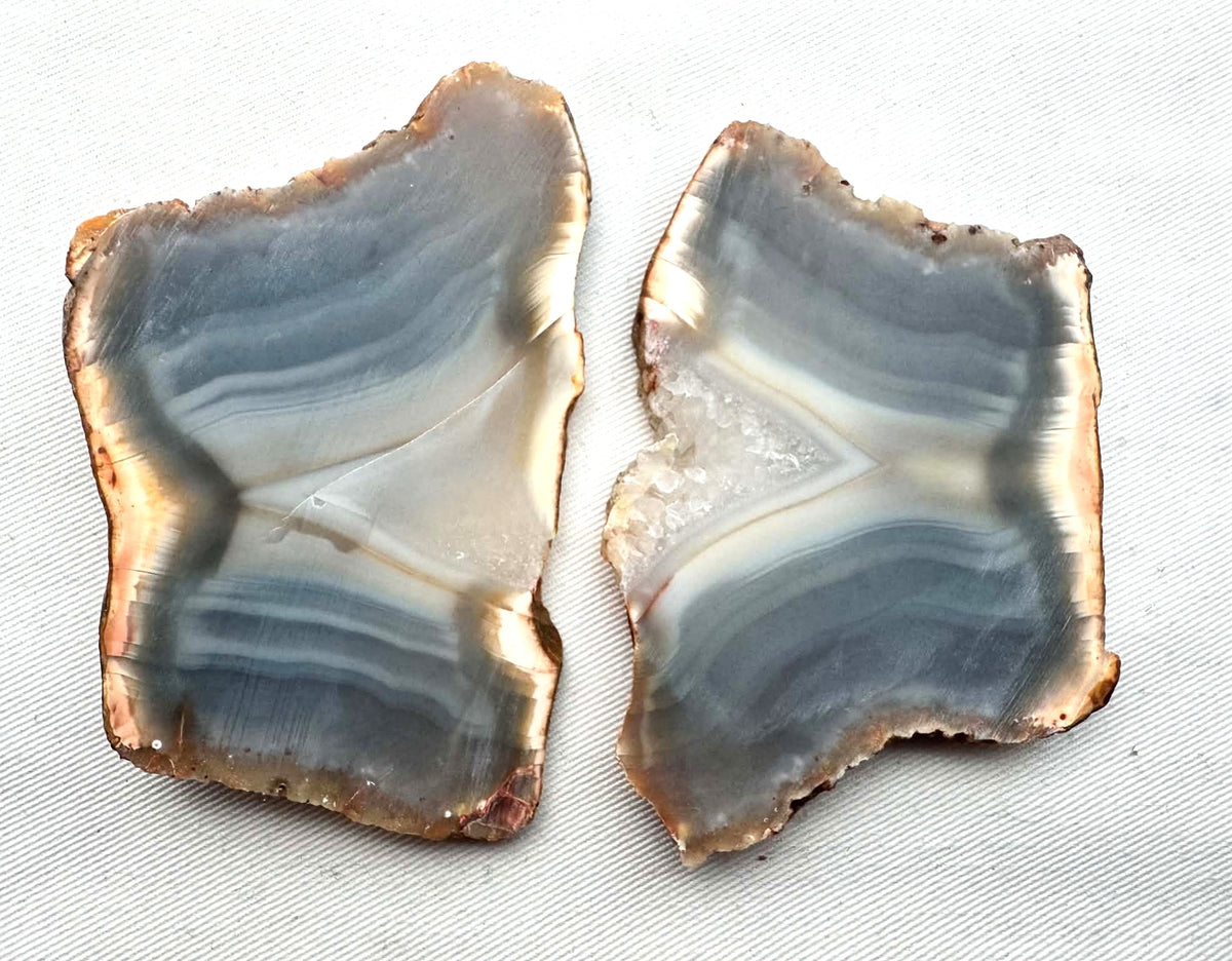 Lot of two Sumatra Agate Natural Stone Slabs blue grey