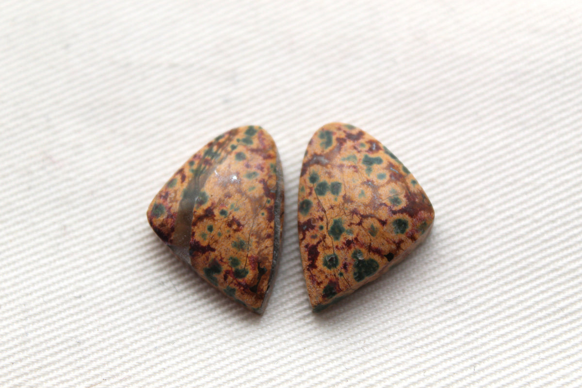 Small Morning Dew Jasper Cabochon Pair Gemstone Green