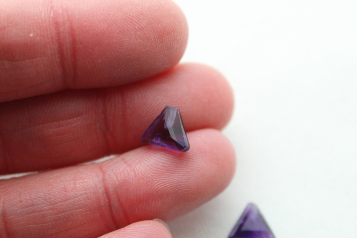 TWO Amethyst half DRILLED 8MM triangle purple