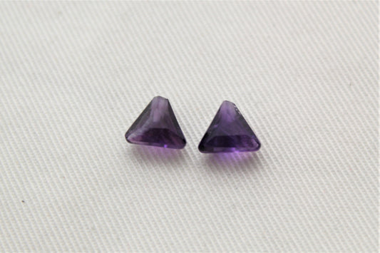 TWO Amethyst half DRILLED 8MM triangle purple