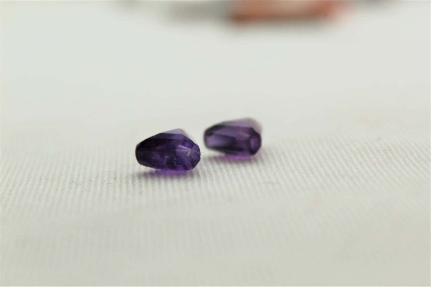 TWO Amethyst half DRILLED 8MM triangle purple