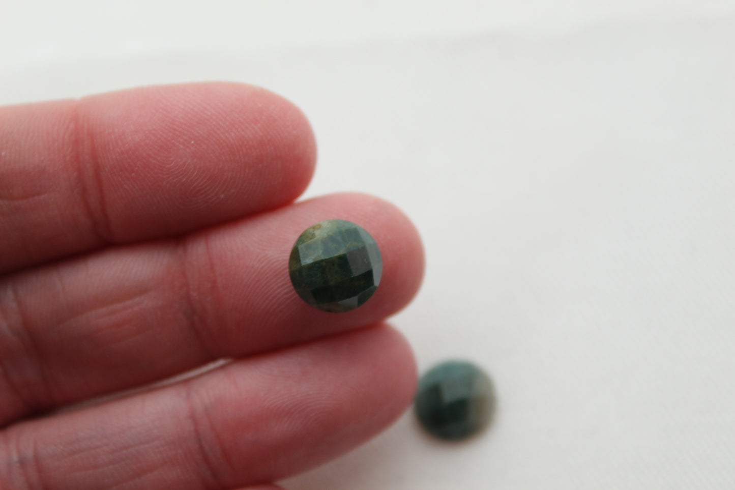 TWO rose cut Green Jasper cabochons Gemstones round 10MM