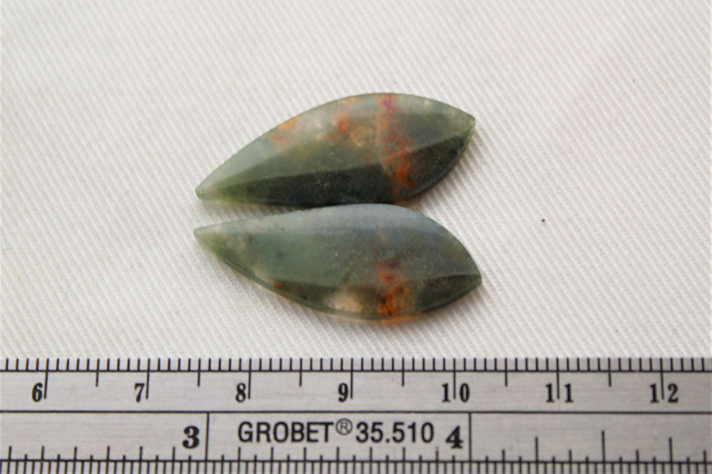 Thin Pair of moss Agate Cabochons petals