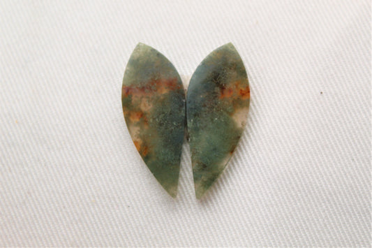 Thin Pair of moss Agate Cabochons petals