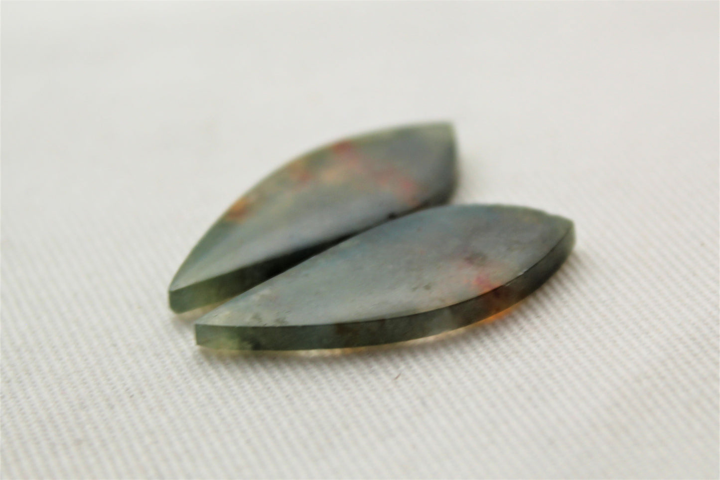 Thin Pair of moss Agate Cabochons petals