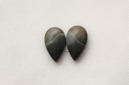 Small dark Matching pair of polychrome Jasper Cabochons green