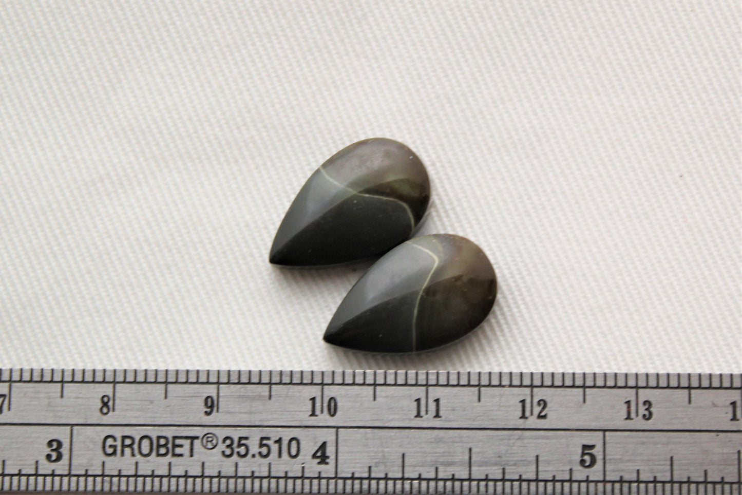 Small dark Matching pair of polychrome Jasper Cabochons green