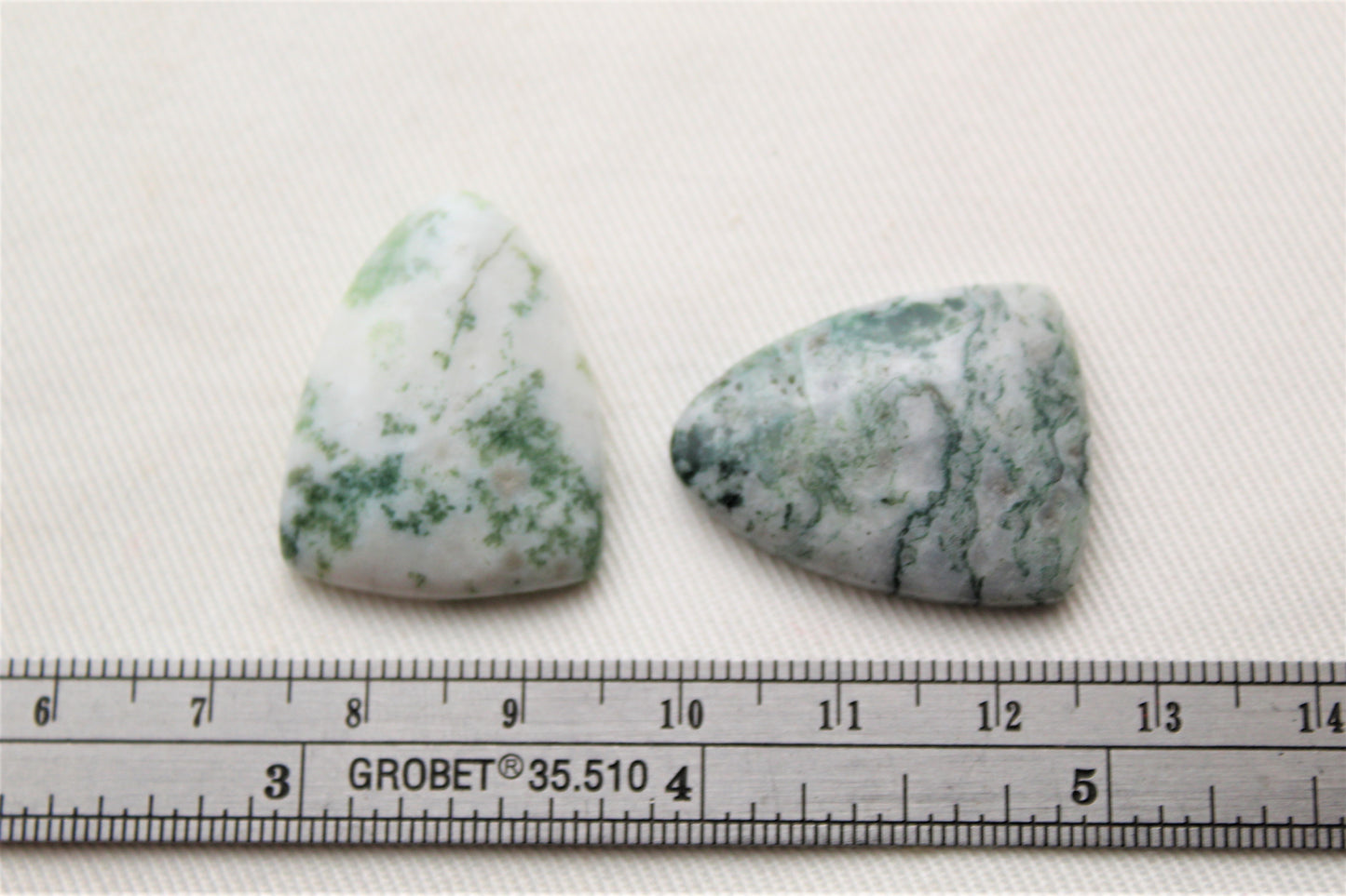 TWO Tree Agate Cabochon vert blanc bouclier forme pierre précieuse