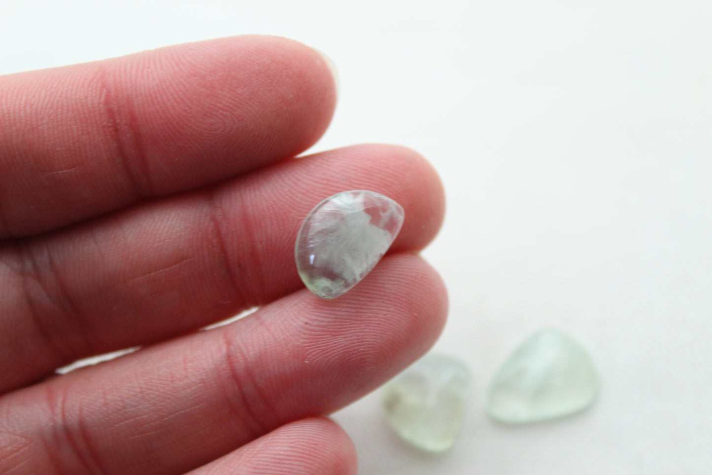 Trio of Prehnite cabochons small Gemstones freeform