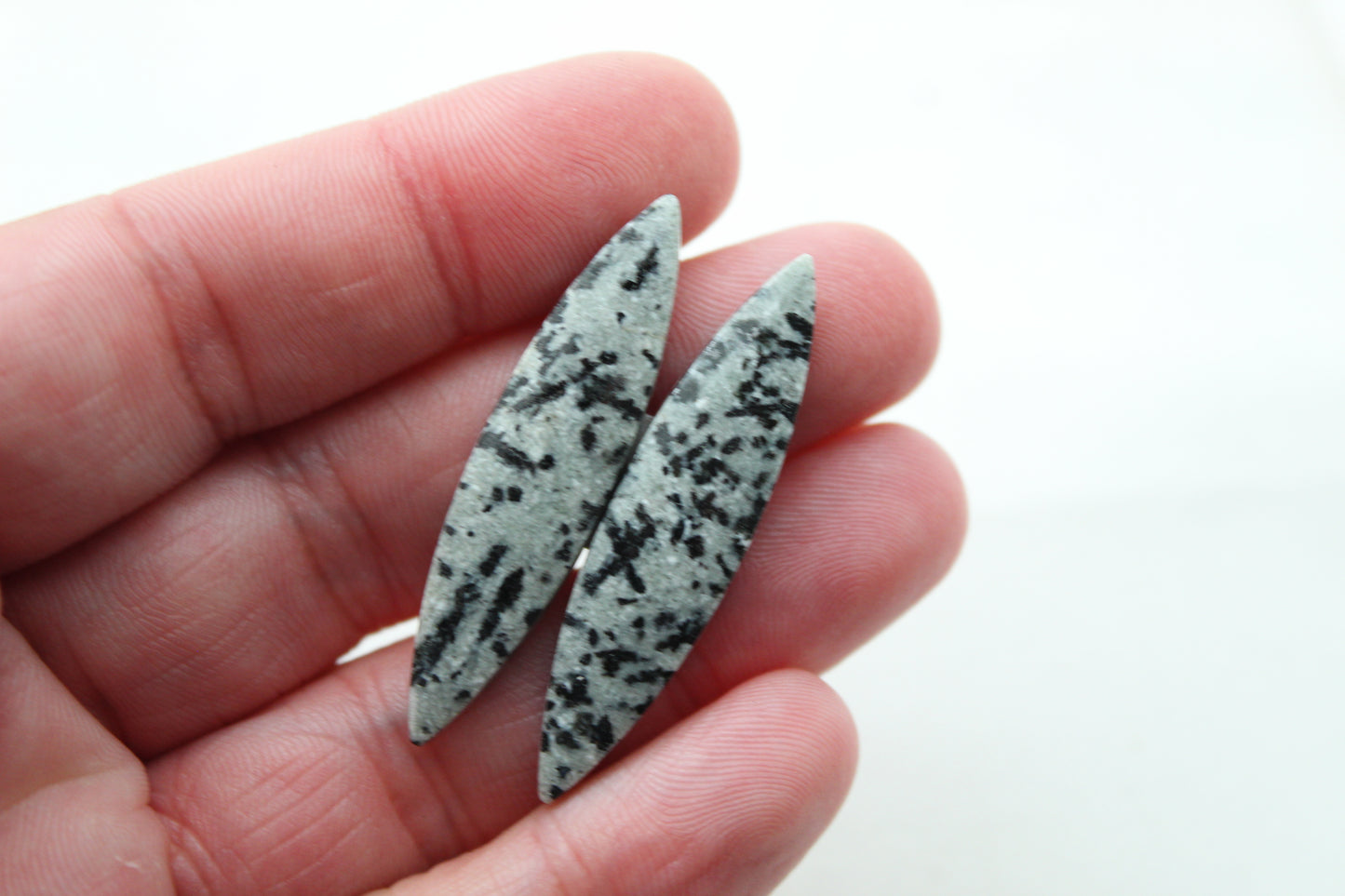 Dalmatian Jasper pair marquise shape gray gemstone cabochon