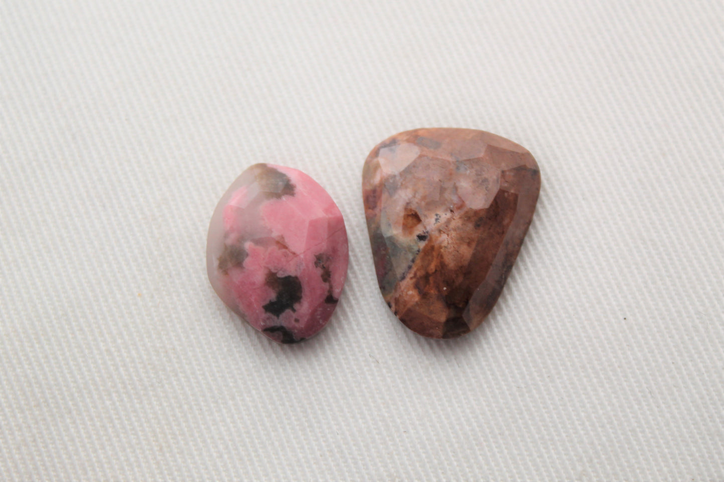 TWO Freeform Rhodonite Cabochons Gemstone pink rose cut