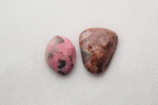 TWO Freeform Rhodonite Cabochons Gemstone pink rose cut