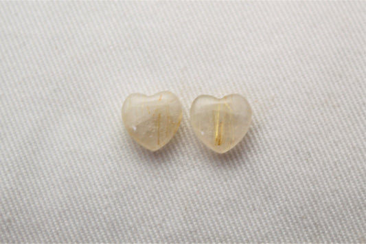 TWO rutilated Quartz half drilled Heart Gemstones 10 MM