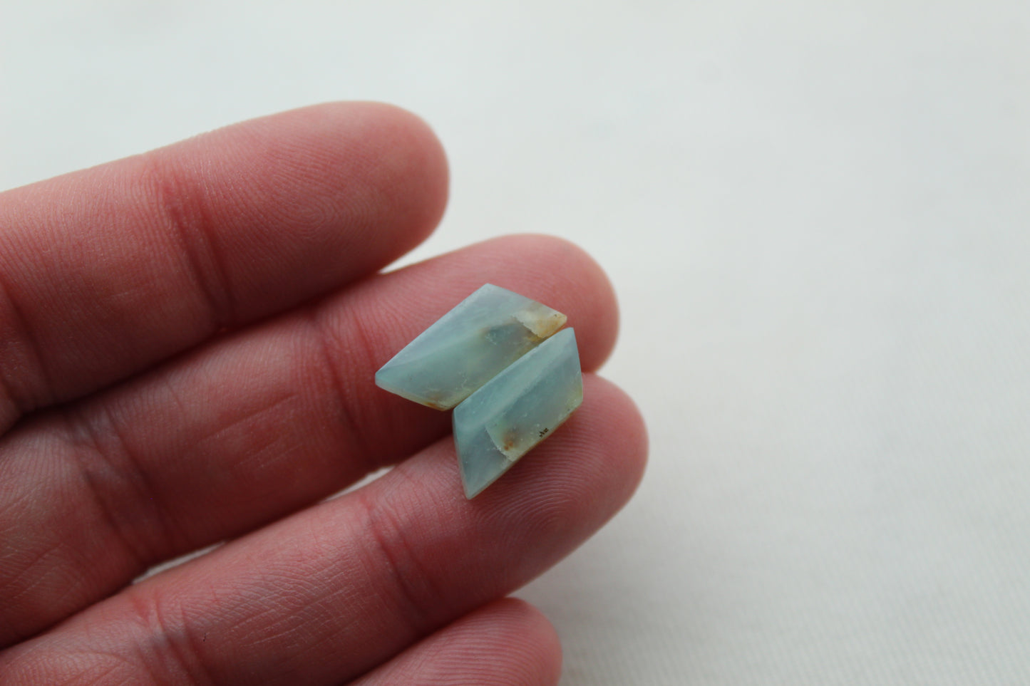 MIni  Opalized Petrified Wood Cabochon Pair blue gemstone