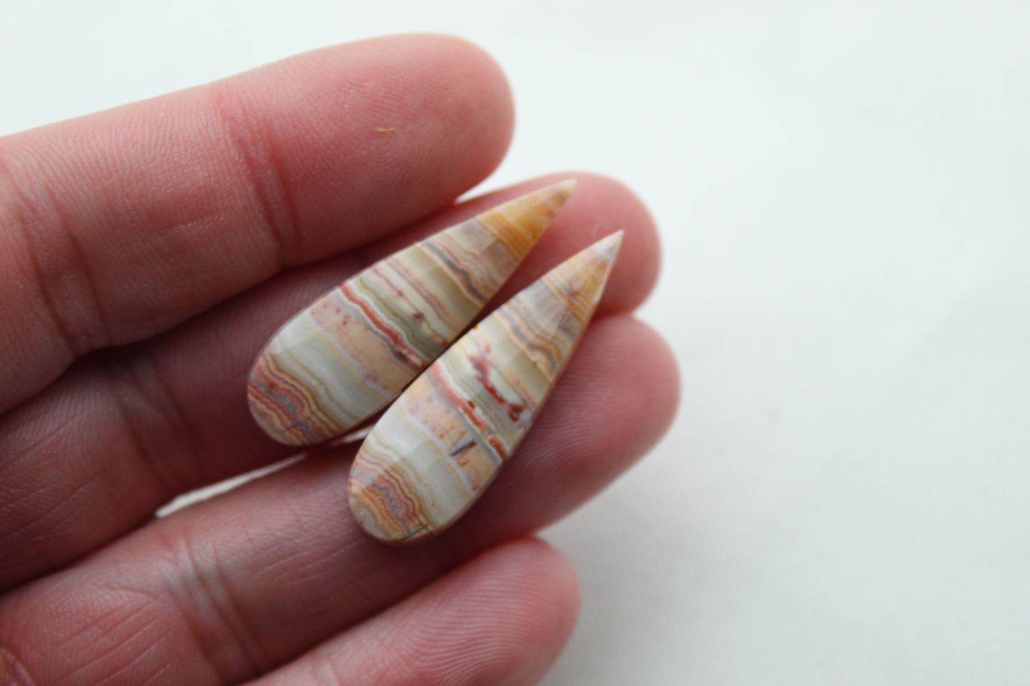 Banded Agates Cabochons Gemstone Pair teardrop multicolors