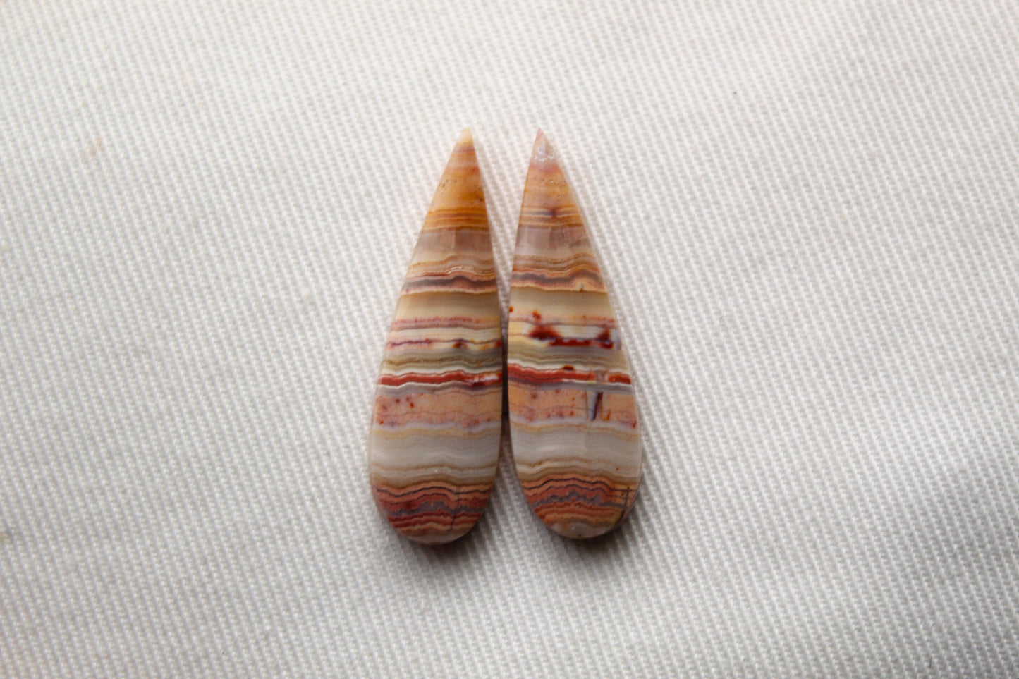 Banded Agates Cabochons Gemstone Pair teardrop multicolors