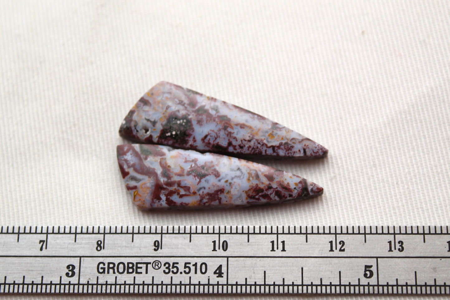 Pair of Indonesian Jasper Cabochons pink triangle