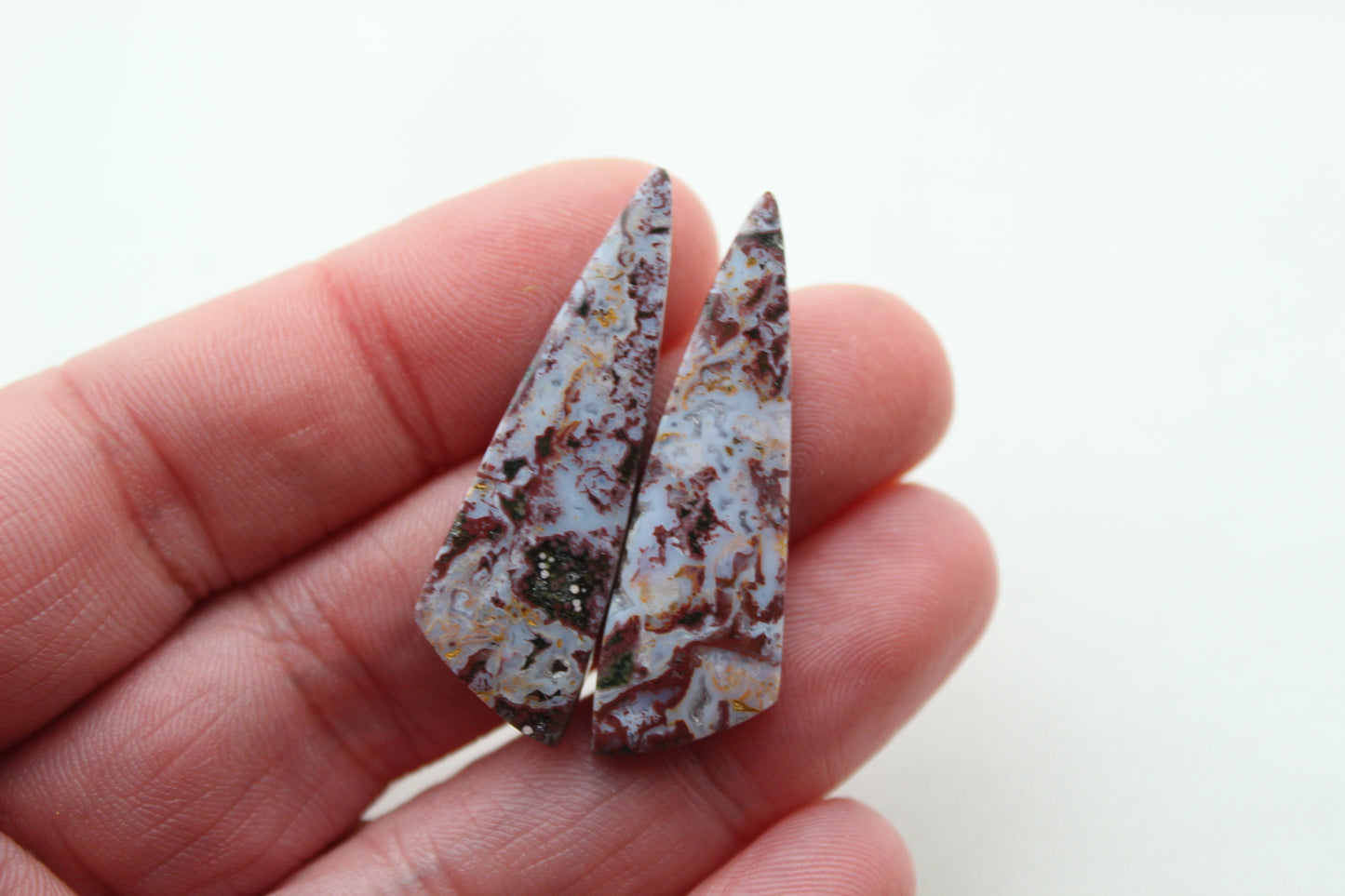 Pair of Indonesian Jasper Cabochons pink triangle