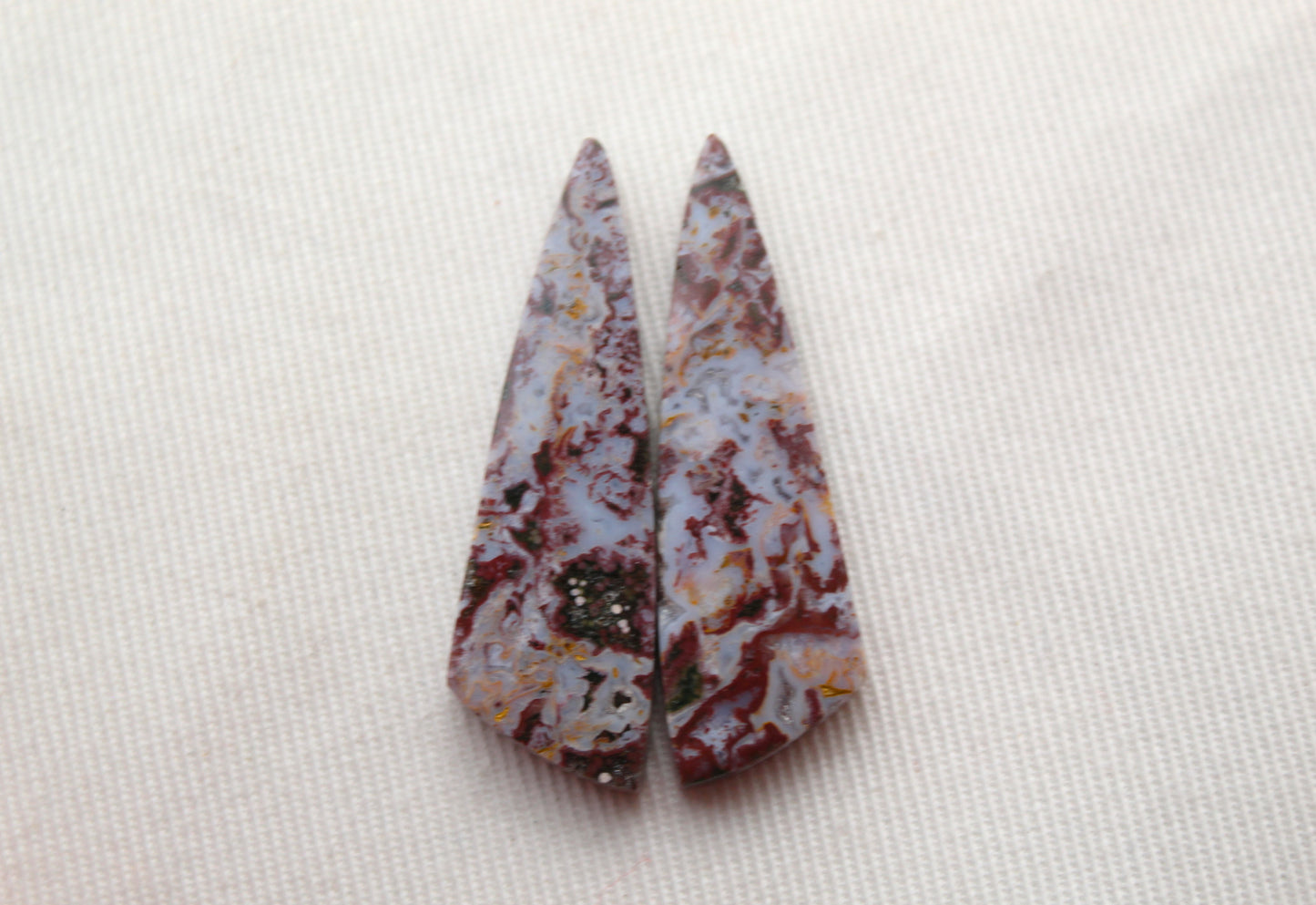 Pair of Indonesian Jasper Cabochons pink triangle