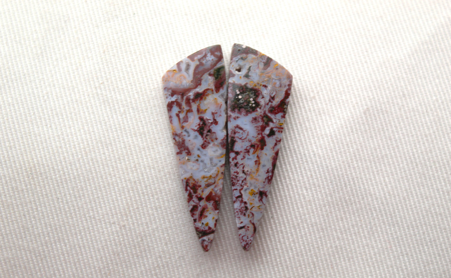 Pair of Indonesian Jasper Cabochons pink triangle