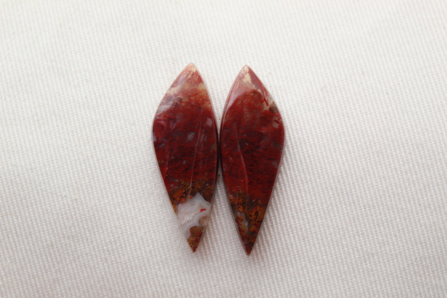 Pair Indonesian Red Plume Agate Cabochons gemstone natural