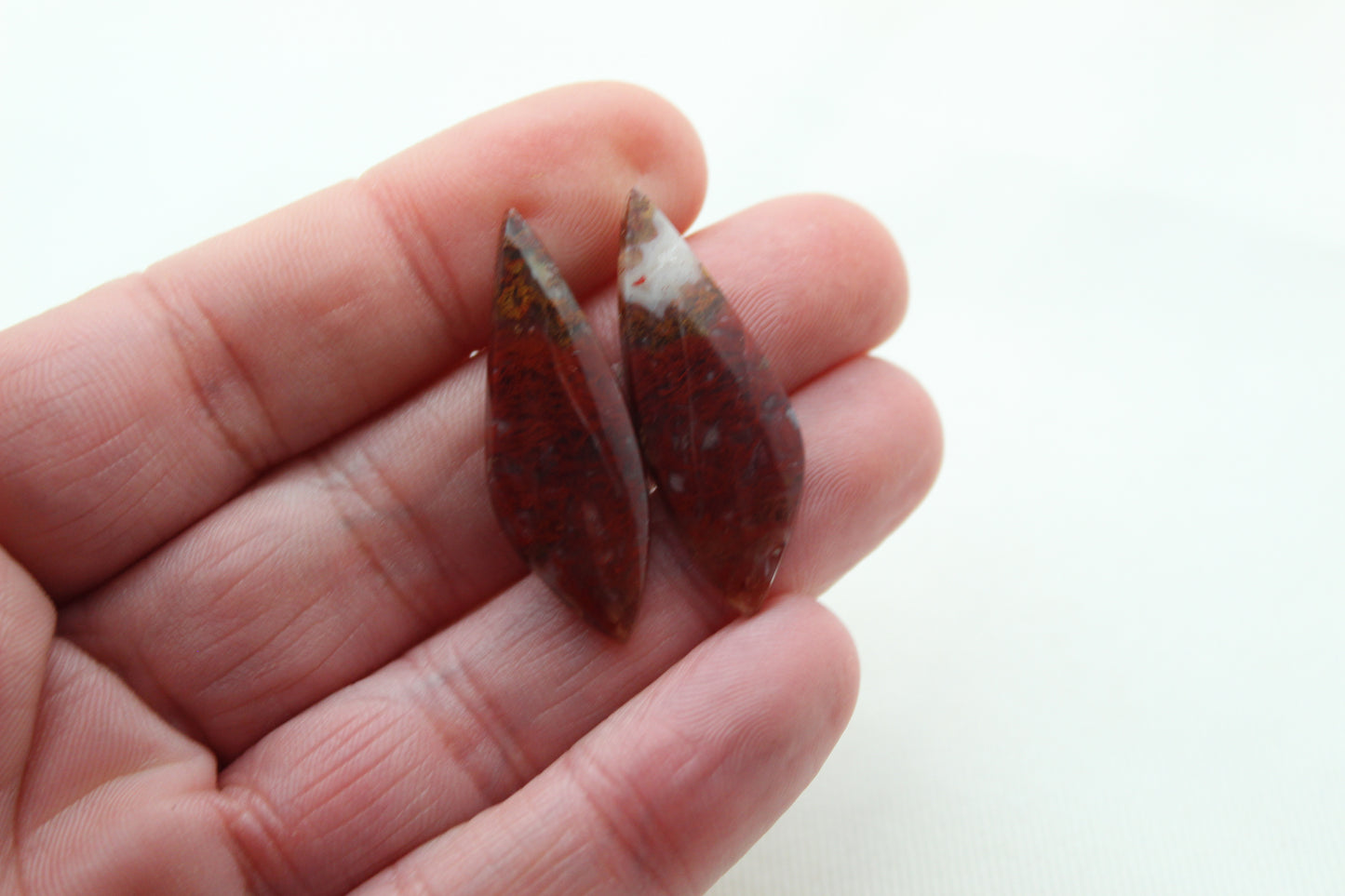 Pair Indonesian Red Plume Agate Cabochons gemstone natural