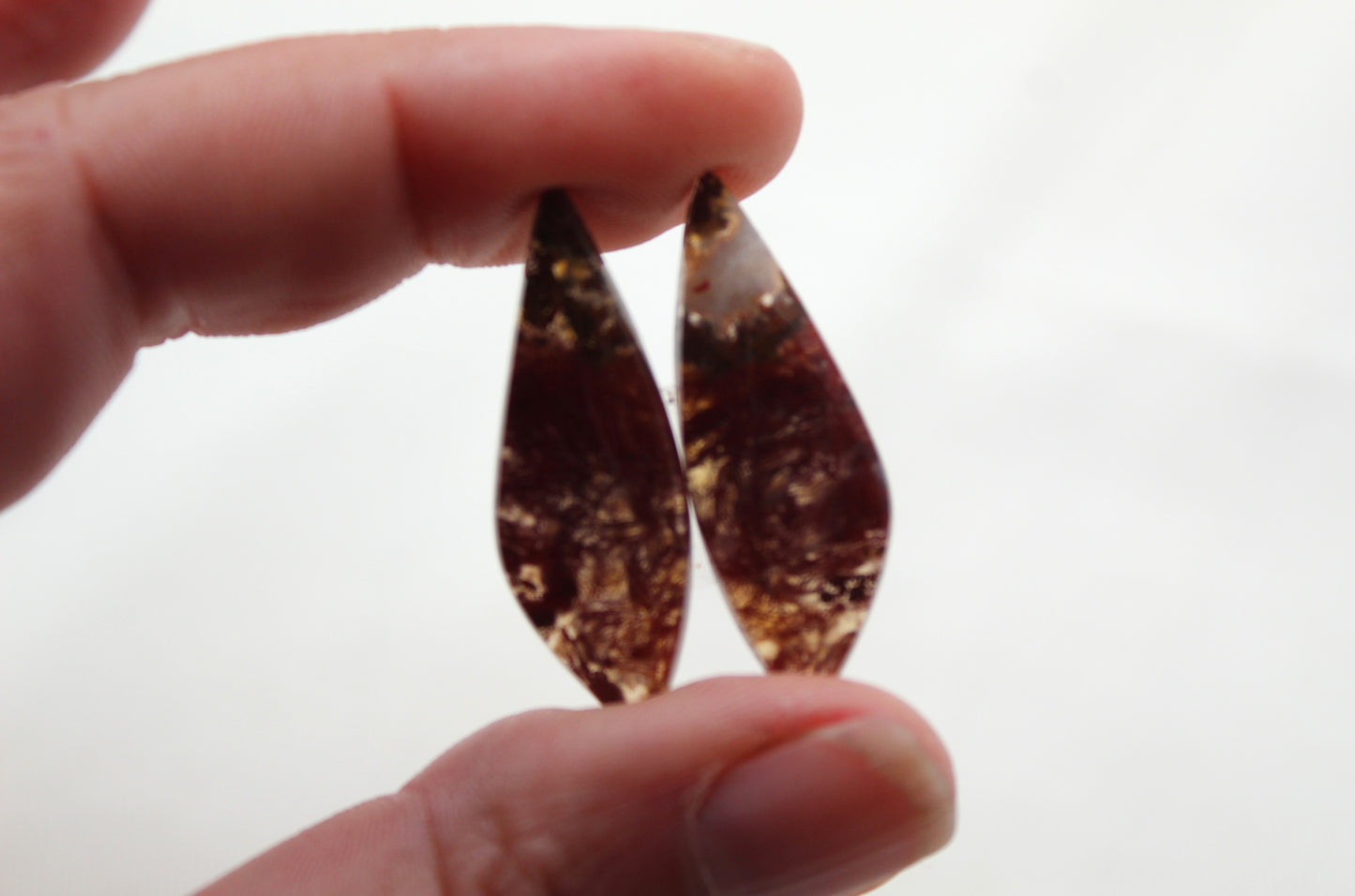 Pair Indonesian Red Plume Agate Cabochons gemstone natural