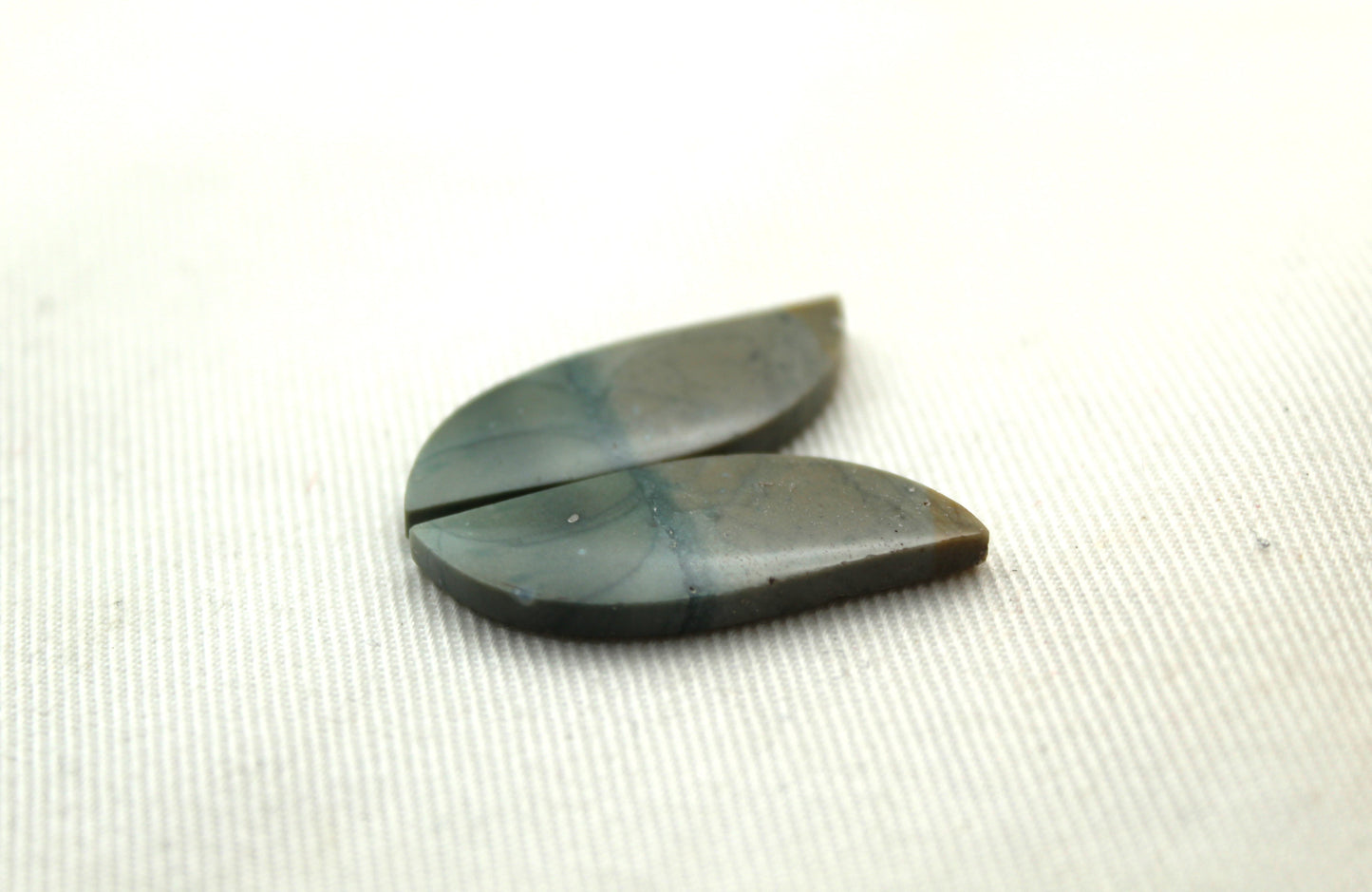 Thin Pair of green Jasper Cabochons